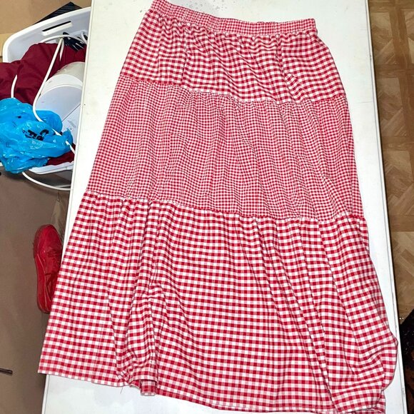 SHEIN Curve 3XL Red & White Gingham Tiered Maxi Skirt - Picture 1 of 7